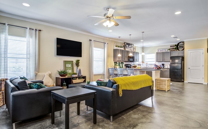 the collective at auburn luxury off campus cottage apartments near auburn university spacious open floor plans common area and kitchen